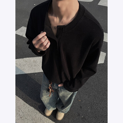 Nyingcleanfit Henry Neck Langarmed T-Shirt Herren 25 Frühlings- und Herbst-neue Textur Loose Inner Sweatshirt Basishemd aus weißem XL (120-140jin [Jin ist gleich 0,5 kg])