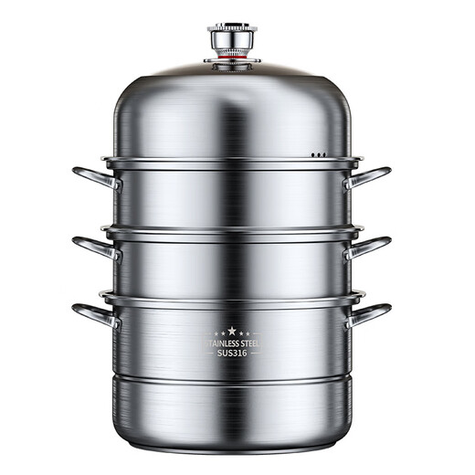 Timing multi-functional cooking household steamer 316 stainless steel thickened multi-layer steamer gas stove induction cooker special thick 316 stainless steel three-layer timer 32cm