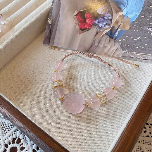 Pink crystal bracelet for women, peach blossom awakening lion, Pixiu braided rope, pink crystal bracelet, a niche gift for girlfriends and besties, Pixiu style 15cm
