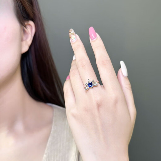 COASZE sapphire droplet G18K ring 1 carat diamond lotus female Maldives blue tail ring 18K gold blue 1.3 carat sapphire (No. 14)
