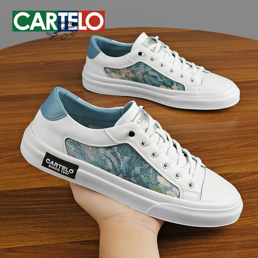 
CARTELO crocodile (CARTELO) board shoes men's casual shoes summer breathable outdoor shoes men's versatile white shoes men's soft sole one-foot men's shoes White ice blue - trendy and versatile - 7374 42 standard sports shoes size