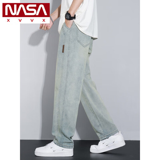 NASA XVVX jeans men's loose wide legs 2024 new spring and summer thin fashion brand American retro casual straight pants K1518 retro green L