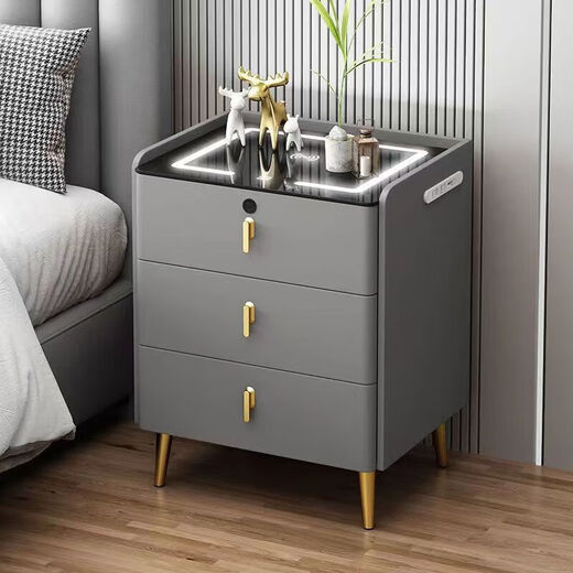 He Jiangong Smart Bedside-Bastedside Wood Multifunción Multifunción Moderia Moderna de noche simple Hogar Sala de estar de la casa Italiano F6623 Beige de madera maciza 50*40*60 Básico de roca blanca Losas de roca blanca básica