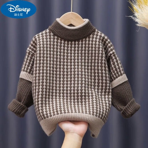 
Disney children's cardigan boy's sweater plus velvet thickened medium-sized children's pullover base knit sweater winter top keep warm brown [no plus/velvet] 150