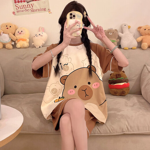 
Aifenrou pajamas for women in summer pure cotton short sleeve thin cute cartoon girl students can wear home clothes suits outside in summer 826 Laurel Dog M Weight Recommended 75-95Jin [Jin equals 0.5 kg]