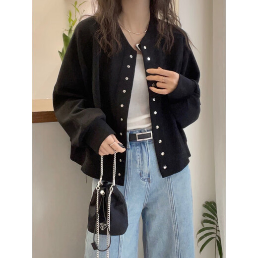 Aimaiyi Sweatshirt Cardigan Kurzjacke für Frauen im Europa frühen Frühling und Herbst 2025 Neue europäische Frauen-Mode-Baseball-Jacke Trendy Off-White [Original] L 100-115jin [Jin ist gleich 0,5 kg]