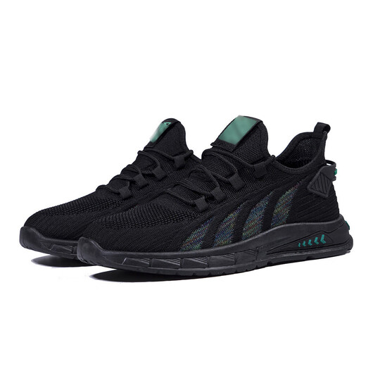 2025 Nouveaux chaussures décontractées pour hommes Volant volant en tricot, chaussures pour hommes respirant semelles douces douces confortables à l'usure de grande taille 755-Black 48