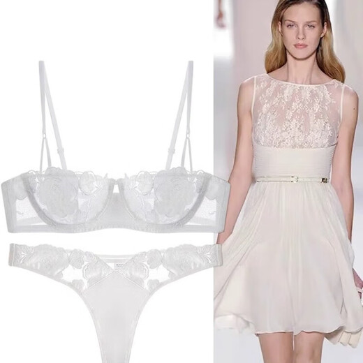 Victoria Palace Plus Size Bra Thin Cup Sexy Lace Half Cup Push Up Bra Thong Underwear Set Women's Small Bra Black M