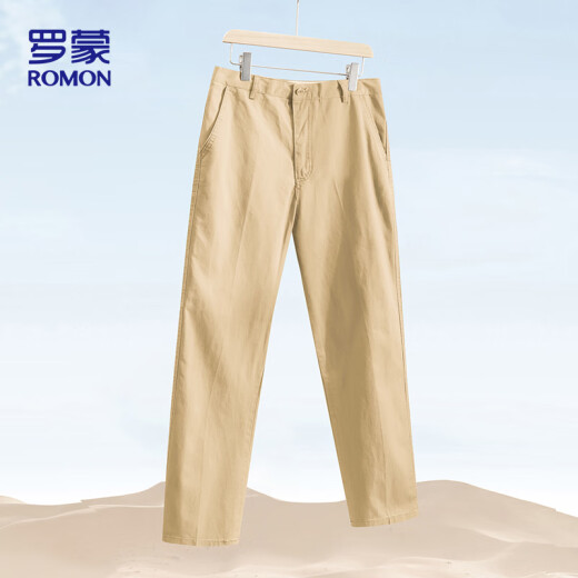 罗蒙（ROMON）休闲裤男纯棉夏季裤子男士休闲直筒男裤商务男装ZH302卡其色32