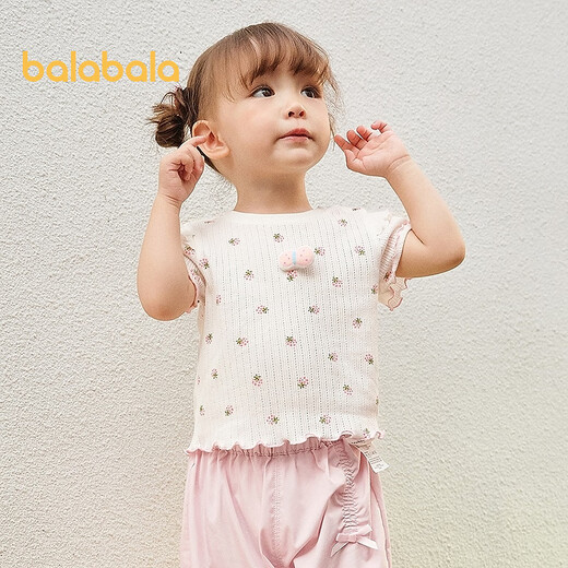 Balabala baby short-sleeved t-shirt baby girls top 2025 new summer dress sweet, exquisite, western style and comfortable white tone 00311 120