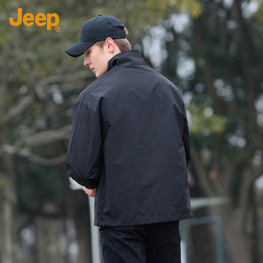 JEEP吉普男士外套时尚潮流百搭立领户外休闲运动夹克男 黑色 XL 