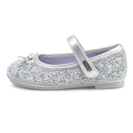 Saturday (St&Sat) Children's Shoes Girls Princess Shoes Spring New Girls Bow Sequin Single Shoes Performance Shoes Dancing Shoes Star Silver 29 Inner Length Approximately 19.1cm