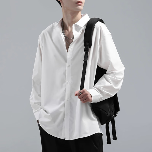 Homlean Japanese simple long-sleeved shirt men's autumn casual inner wear high-end lapel jacket HL11 white 2XL