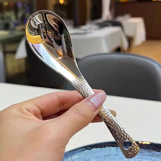 Retro ins style spoon stainless steel hammer pattern spoon household thickened table spoon children's eating spoon high appearance value 1 pack