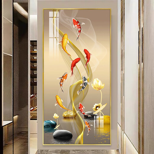 
New Chinese style porch background wall decorative paintings and crystal porcelain mural Jiuyu picture corridor vertical single painting TXMG11158 70*140 wall width 90-100cm texture silver aluminum composite