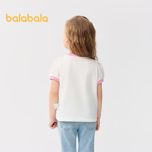 Balabala children's clothing girls short-sleeved T-shirt baby bottoming shirt top 2025 summer puff sleeves 208225117015