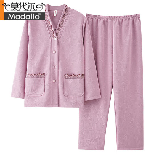 莫代尔中年妈妈睡衣女春秋冬薄夹棉加厚纯棉夹层空气棉家居服套装 YZL-XPW4872 M 【建议80-100斤】
