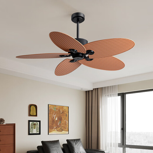 Weather vane medieval style retro restaurant fan light imitation vine leaves pastoral country style frequency conversion large wind power silent ceiling fan light 52-736A dark leaf 3 light-yellow and green Tiffany
