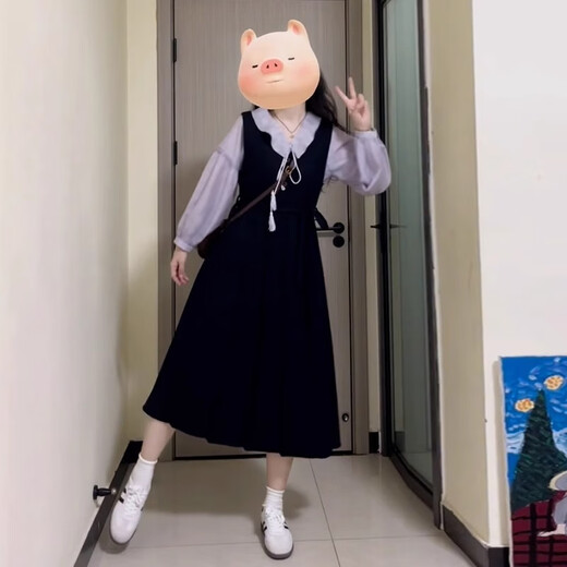 St. Paulme suspender dress women's spring and autumn 2025 new French style high-end temperament wear long skirt two-piece suit suit shirt + dress M size