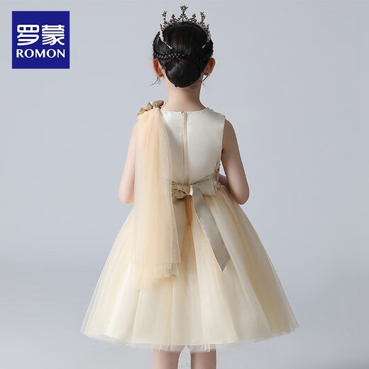 
Romon children's princess dress high-end evening dress little girl host piano performance costume short champagne color 130