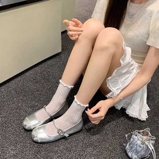 Zapatos lisos mary zhen para mujeres plateados zapatos de solo luz plana francesa zapatos de cuero pequeño zapatos de cuero pequeño zapatos de abuela de un pie con falda zapatos de solo boca de luz