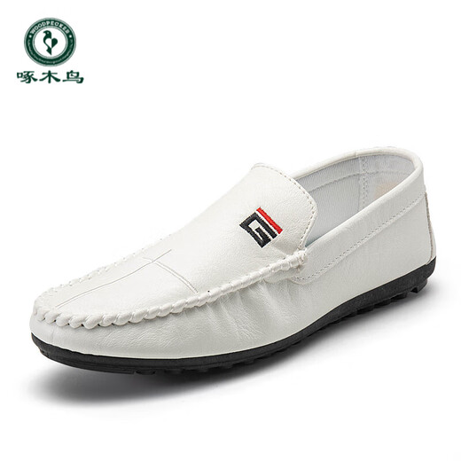 
Woodpecker white bean shoes men's spring and summer lazy shoes versatile new trendy driving men's shoes men's Korean casual soft leather shoes white 9880 39
