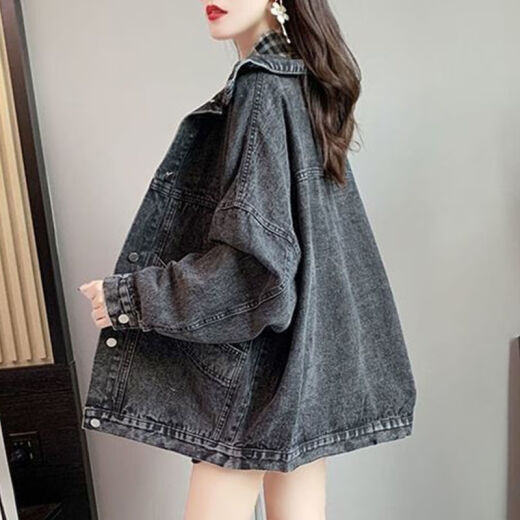 Comandante Bear Smoke Gray Denim Chaqueta Femenina Corea Corea Lo suelta Chaqueta de mujer de gran tamaño ropa de mezclilla Top XWR9929# Smoke Gray 10xl S Recomendado 80-100Jin [Jin iguala 0.5 kg]