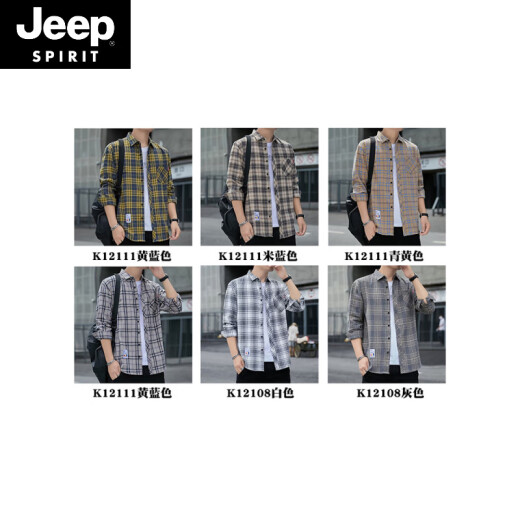 Jeep Spirit Plaid Camiseta informal de la primavera y otoño Camisa de manga larga Top coreana Retro Summer Flin Jacket K12109 Green Plush M 90-110Jin [Jin iguala 0.5 kg]