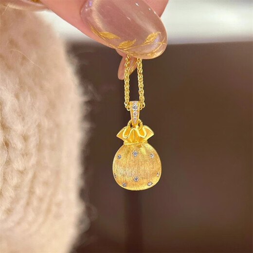 CAMPUSKINGLY Old Phoenix 999 gold sterling silver gold-plated brushed small lucky bag pendant necklace light luxury treasure clavicle chain brushed lucky bag necklace same style exquisite gift box gift giving