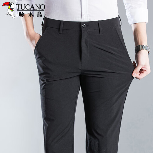 
Woodpecker (TUCANO) casual pants for men summer business fashion versatile breathable suit pants slim long pants men's clothing black 32