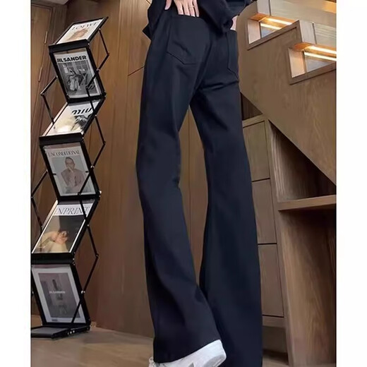 POUM scimitar slim jeans men's summer retro dark blue straight tall American pants make them look slim and narrow legs DF-701 black M