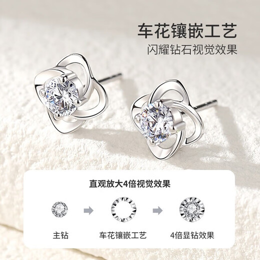 Lao Fengxiang platinum diamond earrings for women platinum four-leaf clover earrings pricing wedding anniversary gift for girlfriend and wife platinum four-leaf clover diamond earrings