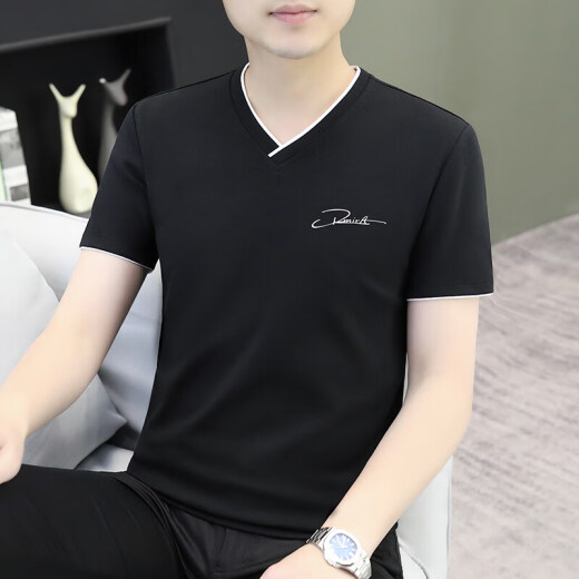 Yimengto Yimen Camel Kurzarm T-Shirt Herren Sommer V-Ausschnitt mit halbärmeligem T-Shirt Hühnchen-Herzkreis T-Shirt Herren Sommer-Sweatshirt Top Herren D7029 White M.