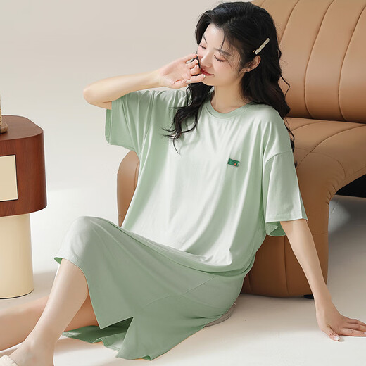 美筠带胸垫睡裙夏季莫代尔睡衣女夏天薄款简约短袖孕妇家居服夏 A11762【带胸垫】 2XL