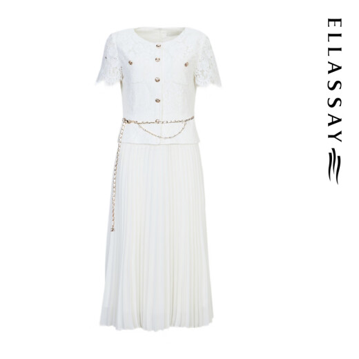 Ellassay 2025 Sommer Neues Baumwoll komfortable Heterosplicing -Temperament Einfaches Spitzenkleid für Frauen EWD362Y12200 Pure White M