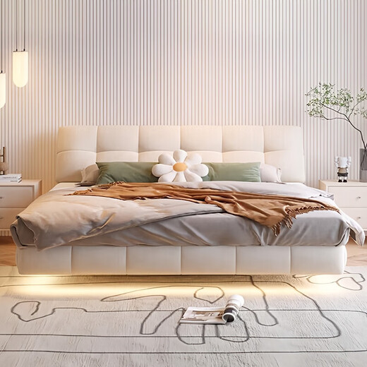 Disney Suspended Bed Cream Cat Fleece Tissu 1,8m 2m lit double yunduo Puff Simple Master lit 671 # lit + matelas brun de montagne respectueux de l'environnement 1,8 * 2,0 m [10 cm de lit silencieux]