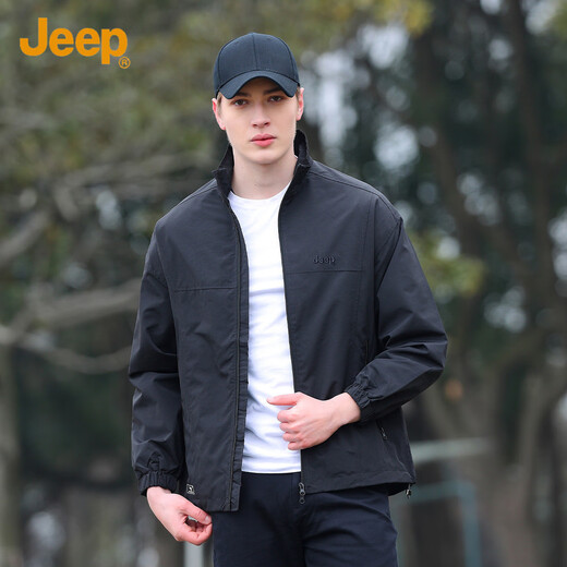 JEEP吉普男士外套时尚潮流百搭立领户外休闲运动夹克男 黑色 XL 