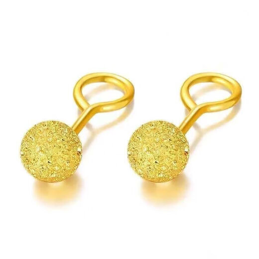 KZD925 silver earrings small gold beads gold-plated glossy round beads 5G earrings curved hook Qixi 925 silver glossy small ear hooks Lao Fengxiang 1.6g collection to get a certificate + receipt + gift box