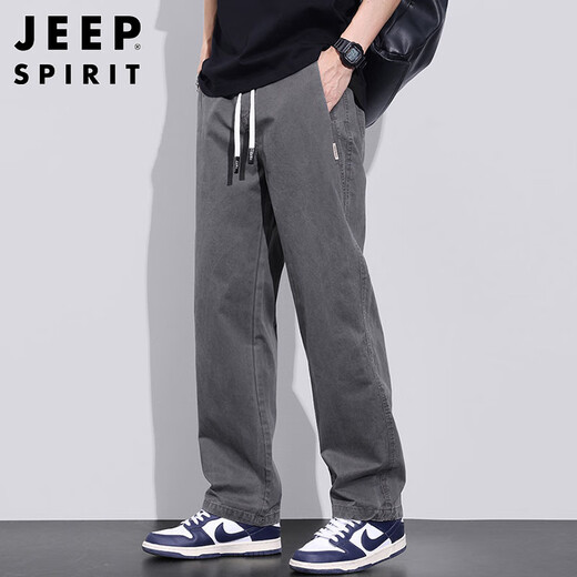JEEP SPIRIT吉普纯棉休闲裤男春夏季宽松直筒裤子男士工装阔腿裤 灰色 XL