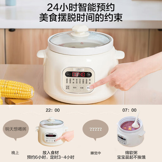 苏泊尔（SUPOR） 电炖锅家用智能多功能电炖盅煲汤锅炖汤锅精巧容量煲煮粥锅婴儿辅食锅燕窝电砂锅 3L 白陶内胆（2-4人）DG30YC826