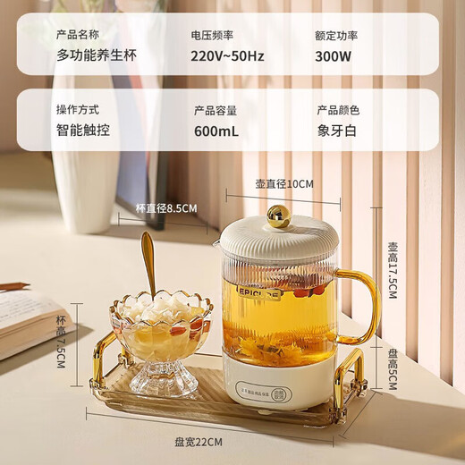 爱奢尔毕业礼物送老师礼品党员工纪念品养生壶电炖杯奖品客户员工伴手礼 单壶+滤网+花茶杯勺+托盘 600ml