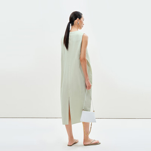 Menos [mismo estilo en el centro comercial] 2025 Summer Nuevo cuello redondo Cogelo sin mangas Vestido largo 2P4G11730 374 Elevación verde S