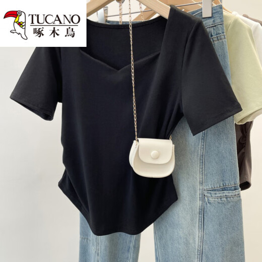 Carpintero de carpintería gran tamaño grasa de mujeres MM Summer Nuevo estilo 2025 Collar cuadrado Tamita de manga corta Diseño de hombro de moda Top 13701 4xl Recomendado 176-190Jin [Jin es igual a 0,5 kg]