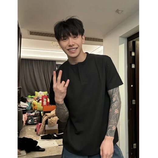 Katuchi American Waffle Henry Neck Schwergewicht Kurzarm T-Shirt Herren Sommer Lose trendy Fünf-Punkte-Halbarm-High Street T-Shirt Grau XL