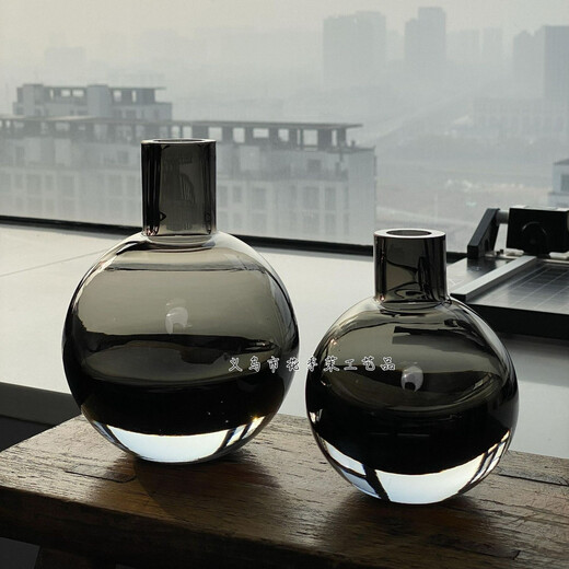 Moderne einfache nordische Wohnzimmer im Wohnzimmer TV-Schrank Couchtisch Eingangsmodellraum kreative verdickte Glas Dekorative Vase LHF-HC6624 Rauchgrau 0 Stück