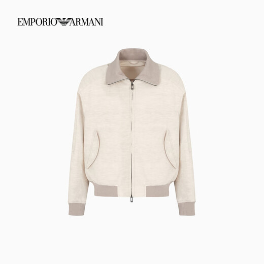 EMPORIO ARMANI/阿玛尼官方旗舰男士短款立领拉链休闲夹克外套七夕 U1098-米杏色 48 (M) (推荐：135-150斤)