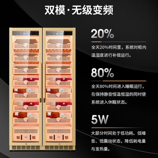CIGARLOONG 408C cigar cabinet with constant temperature and humidity, cedar wood lining, choleric water, ionized ammonia removal and moisturizing cabinet, smart WiFi remote control compressor, cigar cabinet, constant temperature and humidity control, cigar cabinet, 2m large double door, gold, purified ammonia + WiFi + cedar wood liner and shelf, thin style