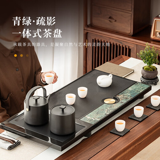 Shishangju whole piece black gold stone tea tray integrated tea tray office drainage type tea table with kettle automatic water supply integrated kettle with double furnace 90*45*3cm