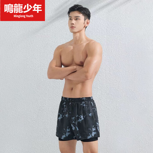 鸣龙少年 MINGLONG YOUTH清仓福袋游泳裤男士大码防尴尬专业沙滩裤男士泳衣男泡温泉装 24075Y黑色【福利款】 L（建议80-100斤