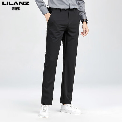 Lilang Herren Casual Hosen Sommer Neugeschäftshose Anti-Falten-Gerade und uneisenfreie Hosen Trend Schwarz H9896 33